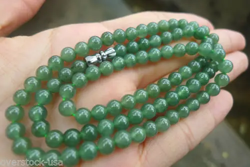 

0001408 CERTIFIED Chinese Natural Icy Green Jade (Jadeite) 5mm Smooth Bead Necklace