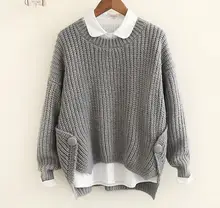 Personalized hem cross button o-neck long sleeve knitting pullover sweater women winter autumn mori girl