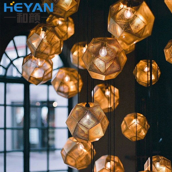 

Modern Replica of Tom Dixon Web Etch Geometry Golden Brick Pendant Light Light Shadow For Living Study Kitchen