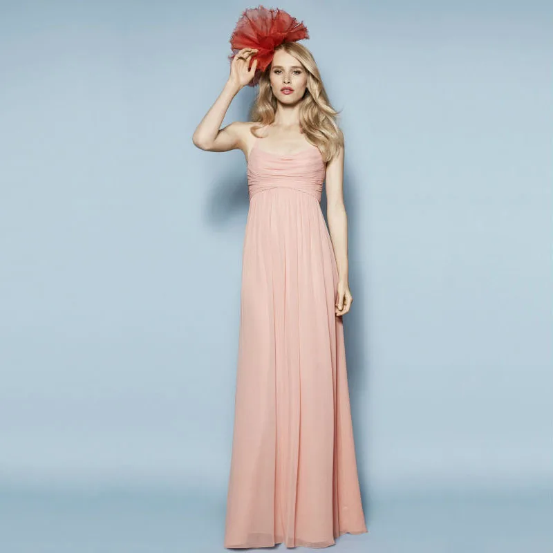 

Peach Chiffon Bridesmaid Dresses 2015 Sashes Elegant Draped Tiered vestidos de festa vestido longo Vestido defesta