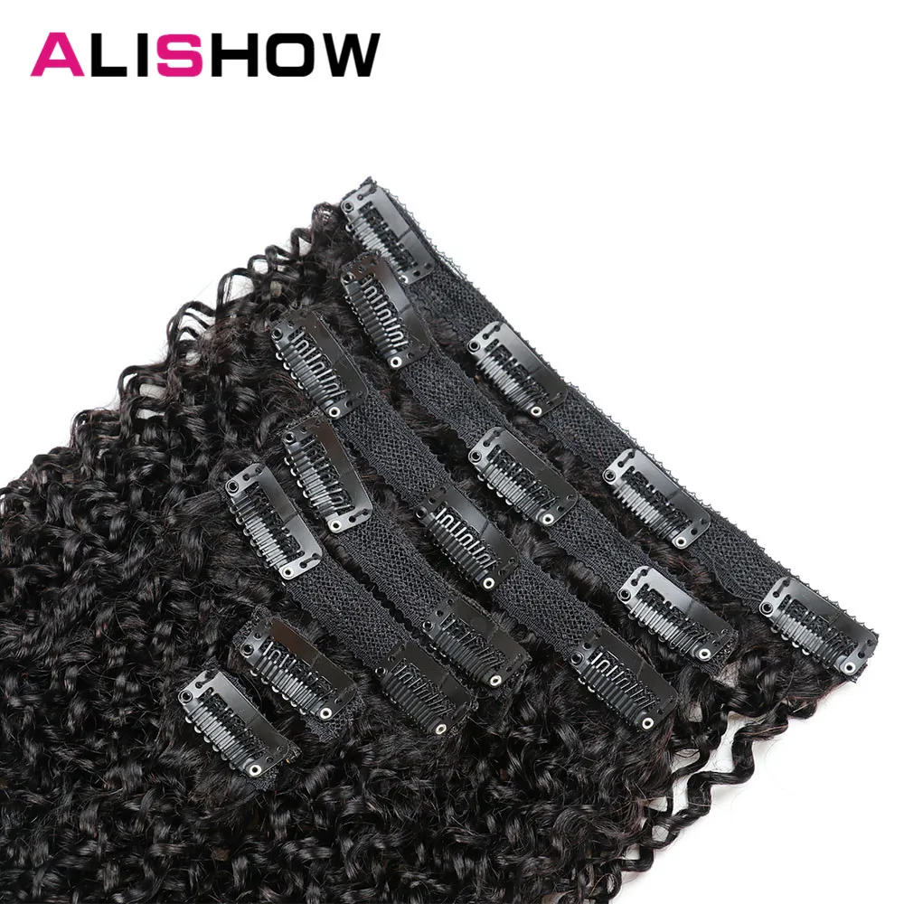 Alishow Indian Afro Kinky Curly Weave Remy Hair Clip In Human Hair Extensions Natural Color Full Head 7Pcs/Set 120G Ship Free