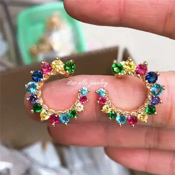 

10Pairs/lot New Rainbow Jewelry C Shape Colorful Cubic Zirconia Earring Women Fashion Rainbow Earrings for Gift