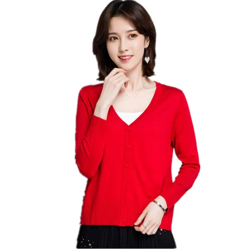 #^Special Price 2018New Spring Autumn Winter Short Knitted Sweater Coat Female V-Neck Single Breasted Cardigans Thin Sweater Female Hot SaleQ491