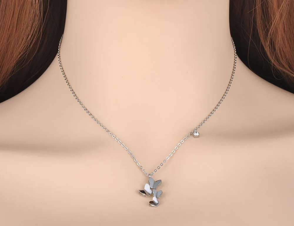 Lokaer, титановое ожерелье с подвеской в виде бабочки из нержавеющей стали, ювелирные изделия с кубическим цирконием, чокеры, ожерелье для женщин и девочек N19004
