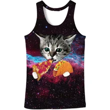 Cloudstyle Безрукавка Мужская без рукавов с круглым вырезом Летние повседневные крутые топы с кошкой едят пиццу 3D принт с животными жилет размера плюс 5XL