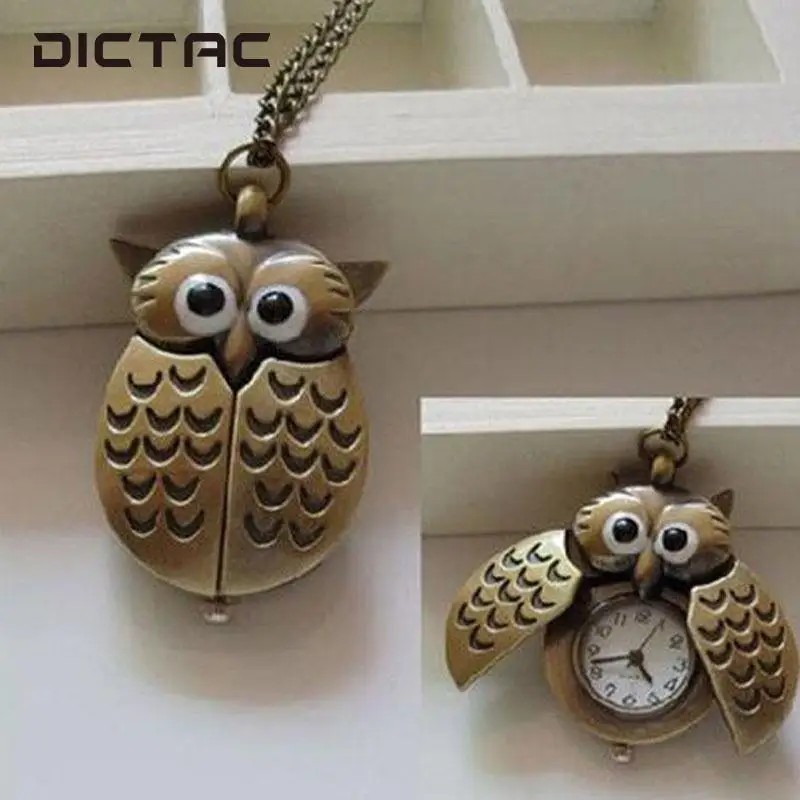 Fashion Unisex Vintage Bronze Slide Smart Owl Pendant Necklace Pocket Watch | Наручные часы