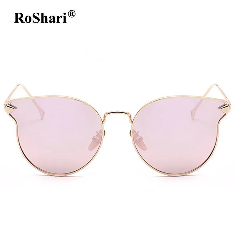 RoShari Retro Ladies Cat Eye Sunglasses Women Brand Designer Alloy UV400 decoration Vintage Sun Glasses women