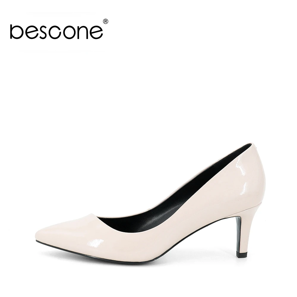 BESCONE 2019 New Women's Pumps Genuine Leather Nobleman Sheep Skin 5.5cm Heels Pumps Comfortable Women Classic Career Shoes A67