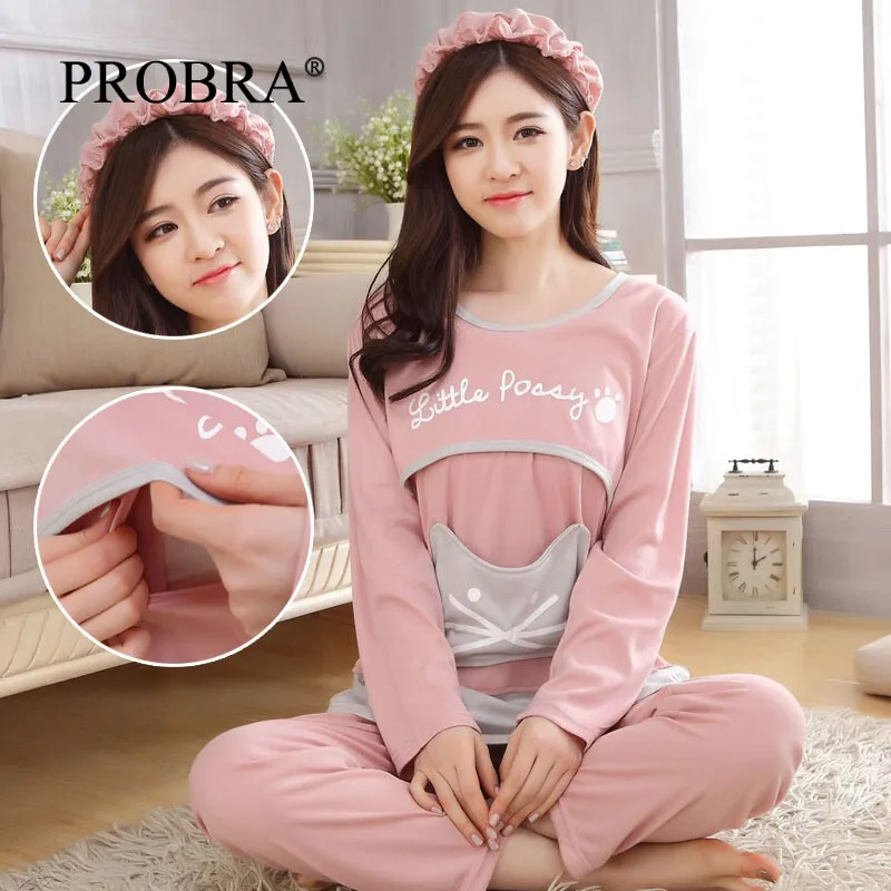 

2Pcs/Sets Autumn Nightwear Maternity Nursing Pijamas - Tops+ Pants Breastfeeding Pregnancy Clothes Keep Warm for Women Fashion