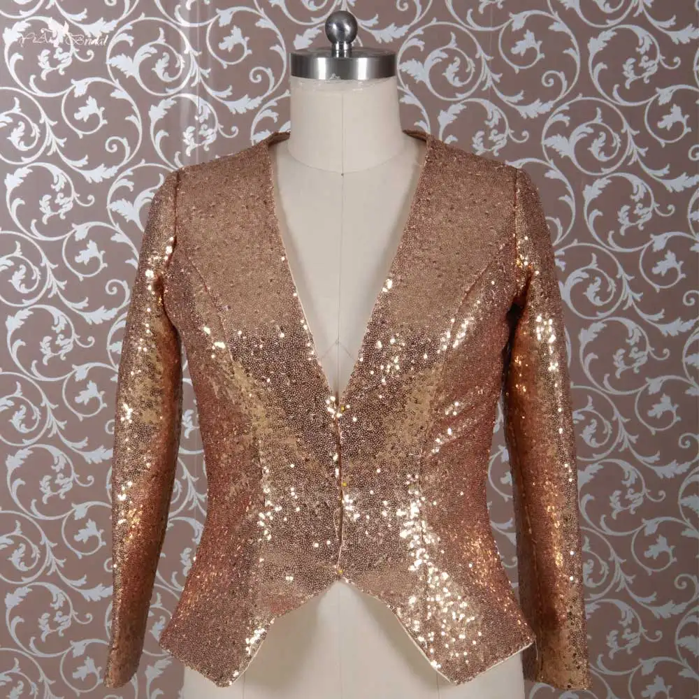 Rsj23 Lengan Panjang Jaket Emas Payet Bolero Untuk Wanita Sequin