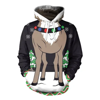 

Christmas cartoon new Christmas holiday reindeer 3D code printing hooded sweater cosplay costume anime unisex