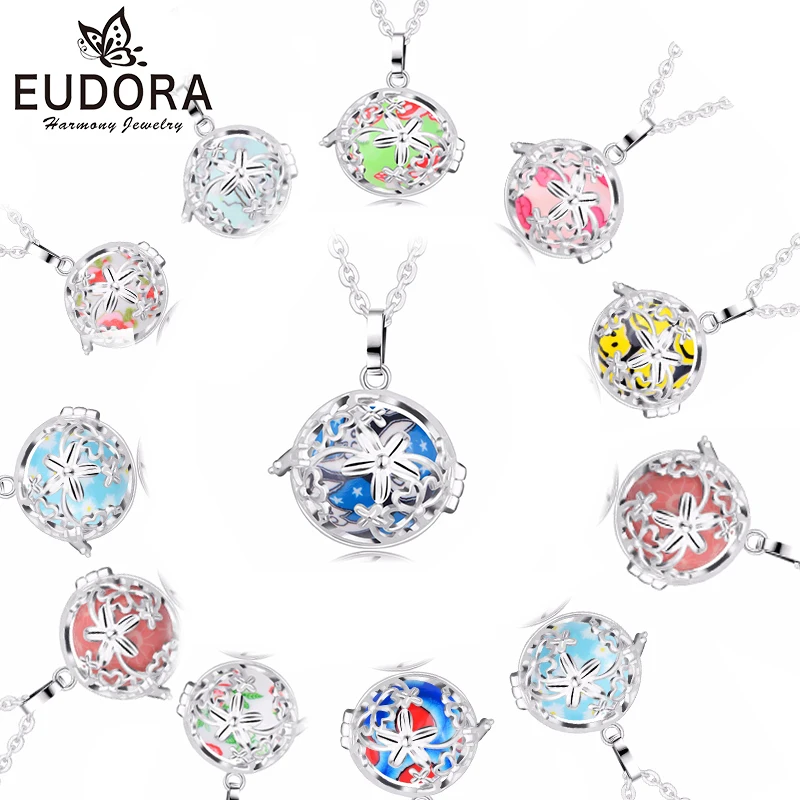 

Eudora Harmony Ball Flower Locket Cage Pendant with 20mm Colorful Painting Chime Ball Mexican Bola Pendant Necklace Jewelry