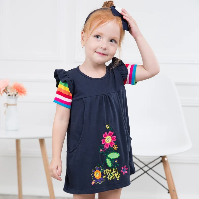 VIKITA Cotton Dress for Girls Children Short Sleeve Dresses Toddlers Casual Vestidos Kids Girls Summer Clothes windsor dresses