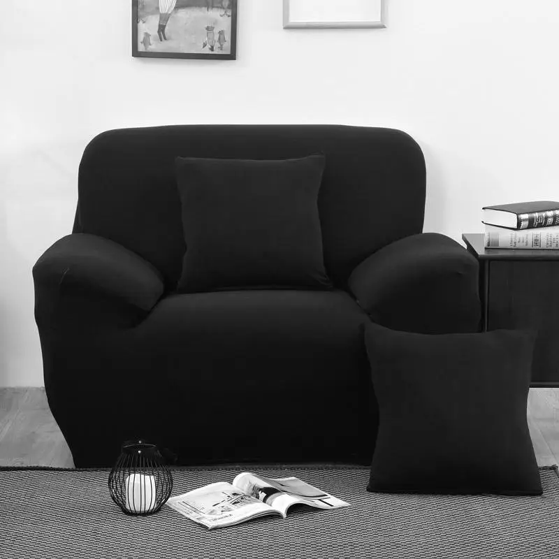 ROMORUS сплошной цвет плотный все включено чехлы для диванов серый черный чехол стрейч ткань эластичный один/два/три/четыре сиденья Диван - Цвет: Черный