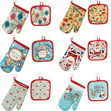 Новинка, комплект одежды из 2 предметов, Рождественская микроволновая печь теплового изоляционный коврик Рождественские перчатки коврик Прихватки