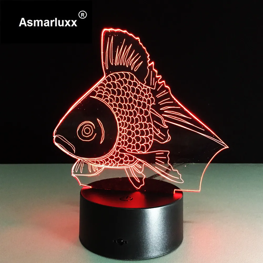 Светодиодный ночсветильник с золотыми рыбками и питанием от USB 3D декоративная