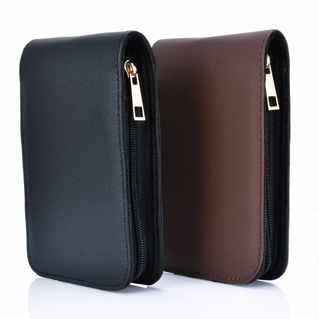 1pc 12 Pens Fountain Pen Roller Leather Case Holder Leather Zipper Black / Coffee Pen Storage Bag For Student Gift Mayitr