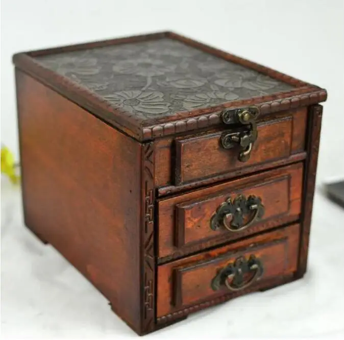 Copper Statue Classic antiquity belt mirror wooden jewel box dressing box compound desktop storage box 4