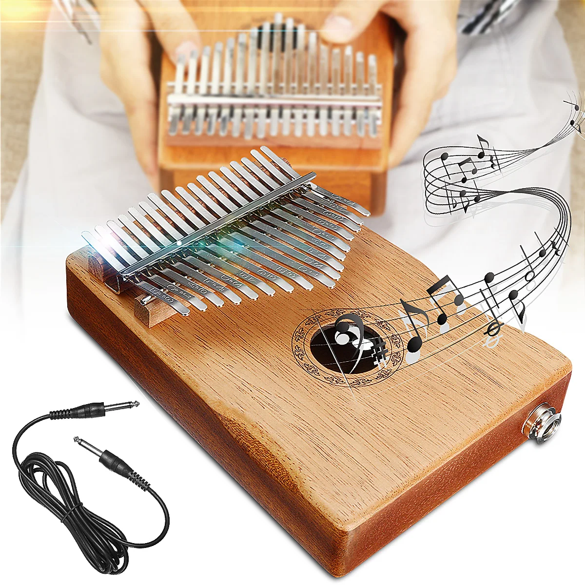 17 Key EQ Kalimba Thumb Piano w/Tuner Hammer African Traditional Electric Pickup Keyboard Body Musi