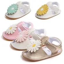 Подсолнечника с круглым носком для маленьких девочек сандалии pu кожаные сандалии жесткий подошва против скольжения детской кроватки детские сандалии обувь