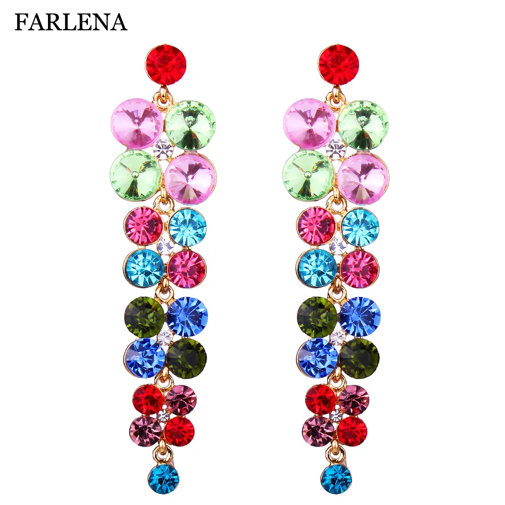 

FARLENA Jewelry Multicolor Crystal Rhinestones Drop Earrings for Women Wedding Fashion Bridal long earrings