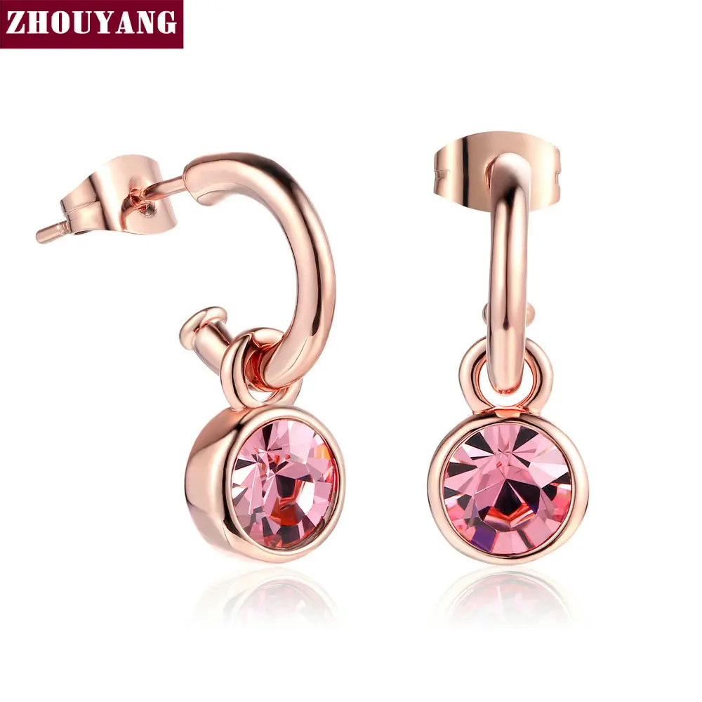 

ZHOUYANG Top Quality ZYE456 Concise Pink Crystal Rose Gold Color Earring Austrian Crystal