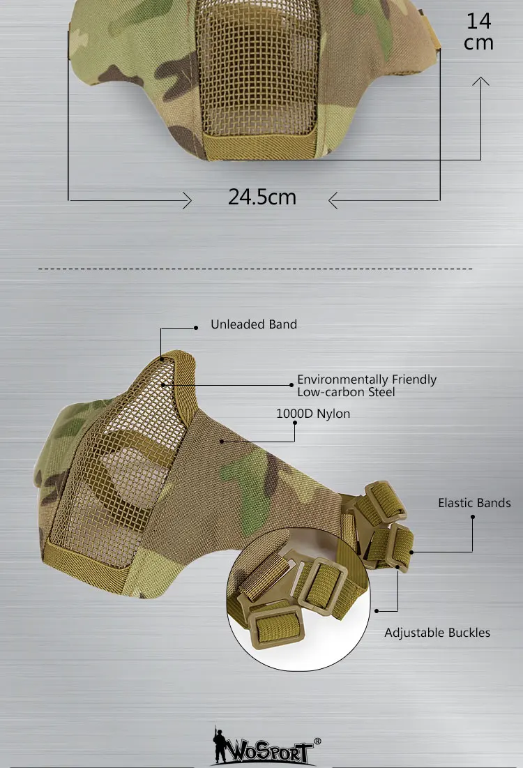 Военно-Тактические Половина маска для пейнтбола Airsoft Страйк стальная сетка на пол-лица Маска Охота Армия Тактический защитная маска