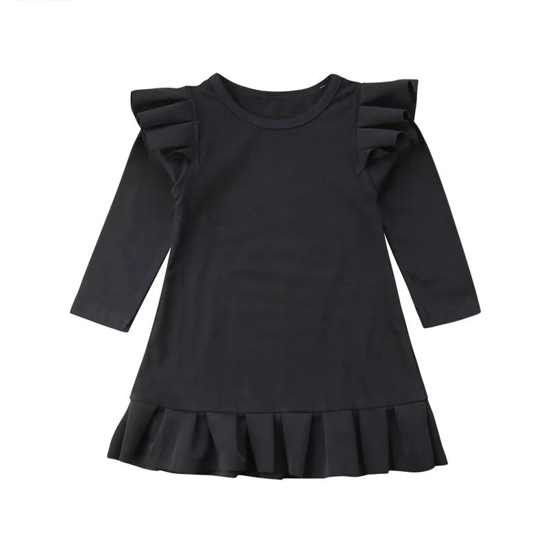 

Autumn Winter Children Black Dresses Cute Kid Baby Girl Flying Sleeve Princess Dress Long Sleeve Party Ruffle Dress Clothes 1-6Y