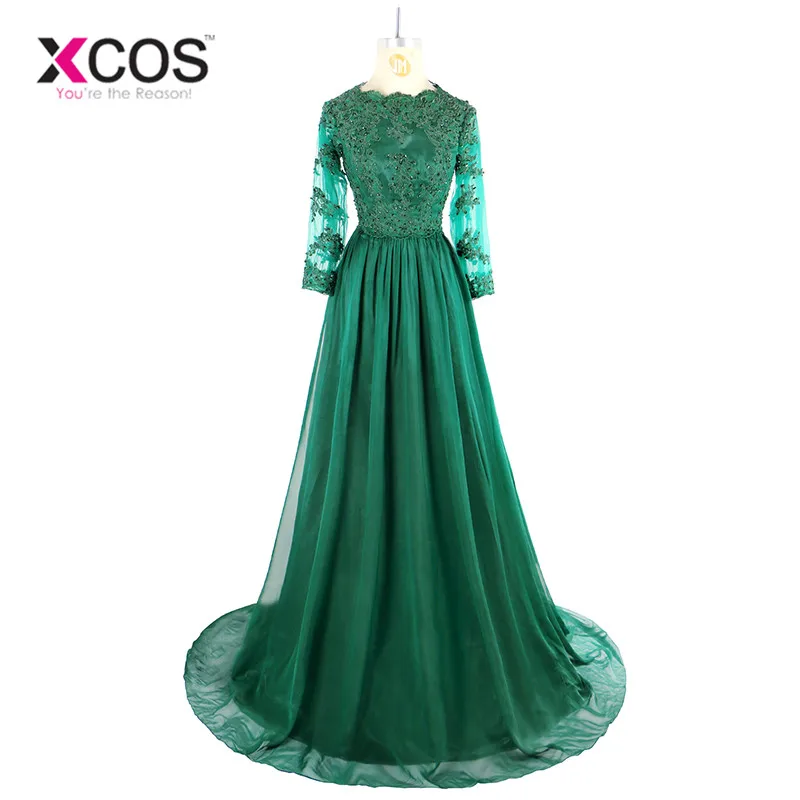Vestidos De Festa 2017 Дубаи темно зеленые мусульманские Вечерние платья с длинными