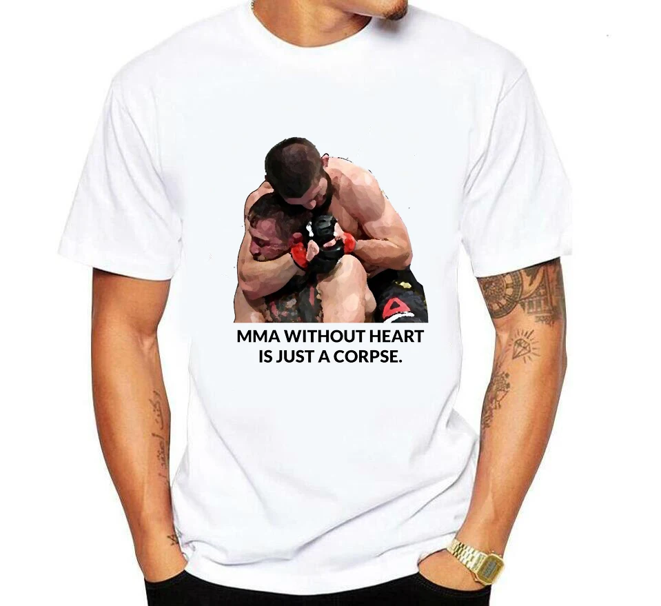 

Tee Men MMA T-shirt Khabib Knows Nurmagomedov Russian Mixed Martial Artist Fighting A Bear Street wear Short White T Shirt HOMME