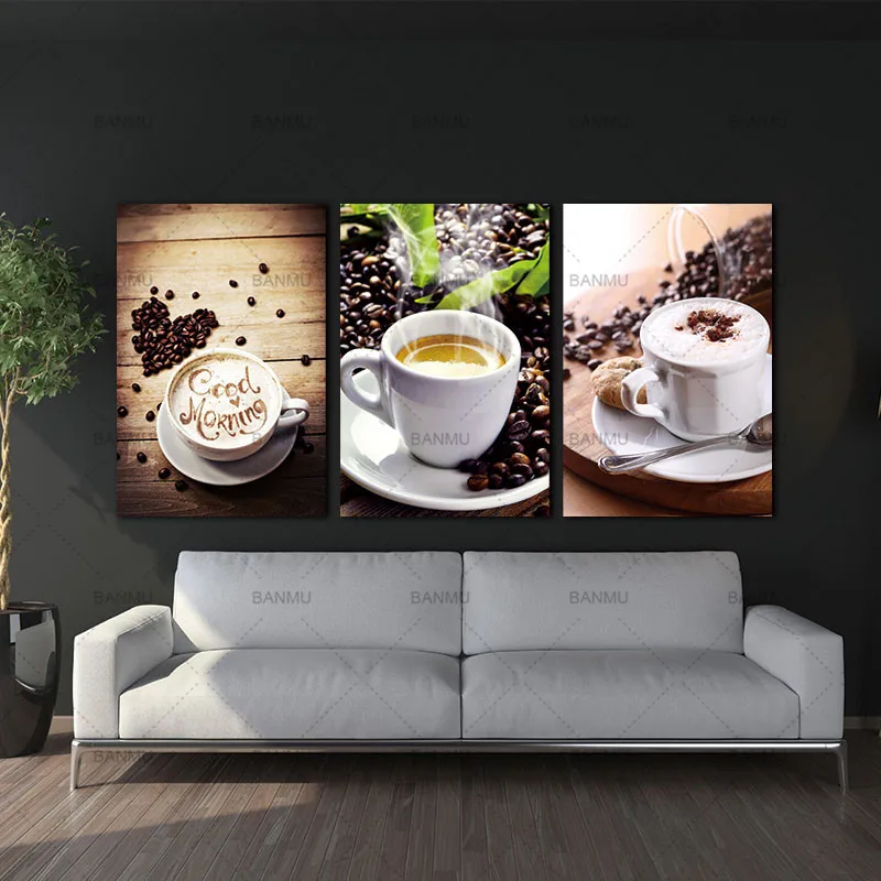 3 панели холст фото печать современных Кухня сцены кофе, Wall-Art Картина Холст Картины отделки стен