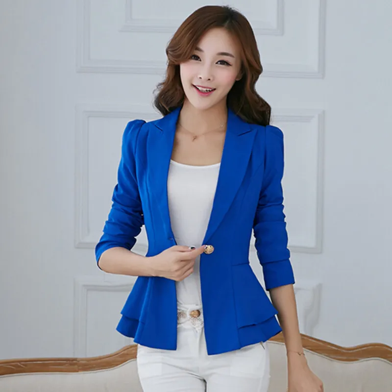 remarkable  Spring&Autumn Bomber Jacket Women Long-Sleeved Suit Slim Thin Flouncing Short Small Suit Jacket Out
