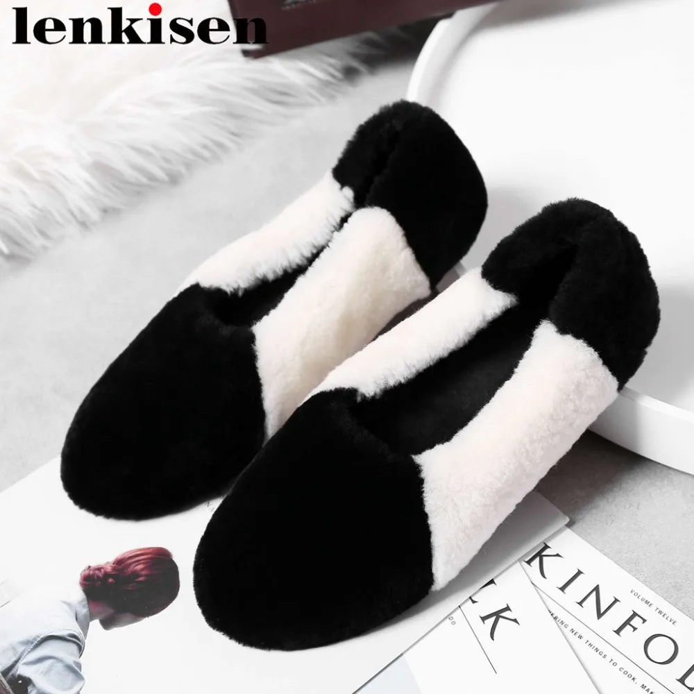 

Pretty girls mixed colors square toe slip on flats concise design soft luxury wool flat with keep warm autumn spring shoes L97