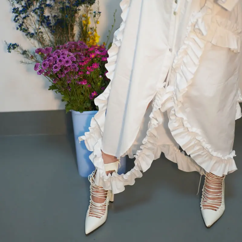 XITAO выдалбливают талии клетчатое платье женская одежда нерегулярные плиссированные оборки без бретелек Белый фонарь рукав платье DLL1807