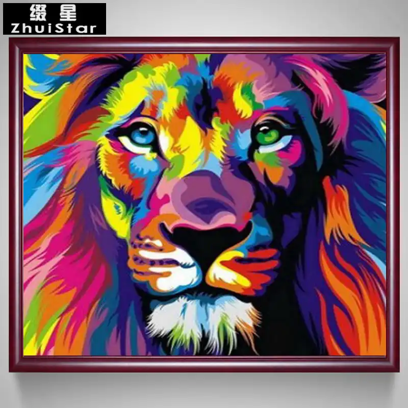 Colorful Lion 5D DIY Diamond Painting Full Square Rhinestones Cross Stitch Kits
