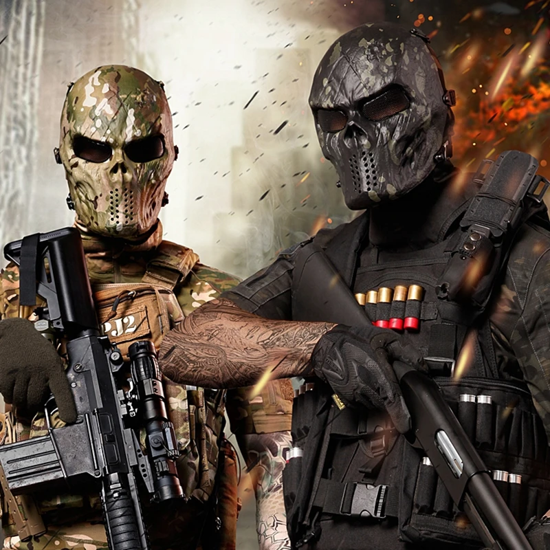 Tactical Skull Masks CS Full Face Mask Metal Mesh Eye Shield Halloween