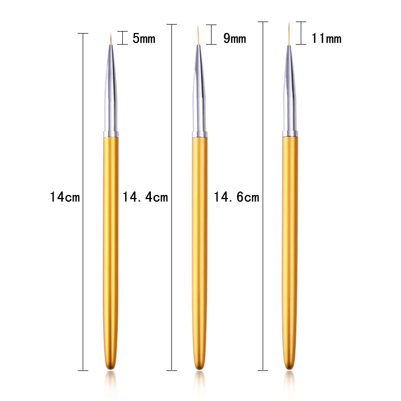 Кисть для нейл-арта, прозрачная металлическая ручка для нейл-арта, кисть для рисования, желтый цвет, инструменты для маникюра, 11 см, 9 см, 5 см