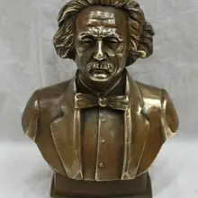 S6663 1" Китайский Бронзовый Медь большой литератор ученый Эйнштейн глава бюсты, статуи