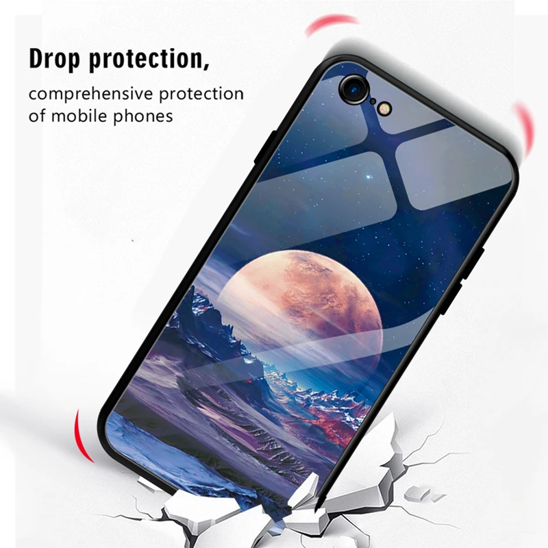 GerTong Tempered Glass Phone Cases For iphone 8 7 6 6S plus X XS Max XR Anti-knock Scenery Glass Back Cover for iphone 7 case