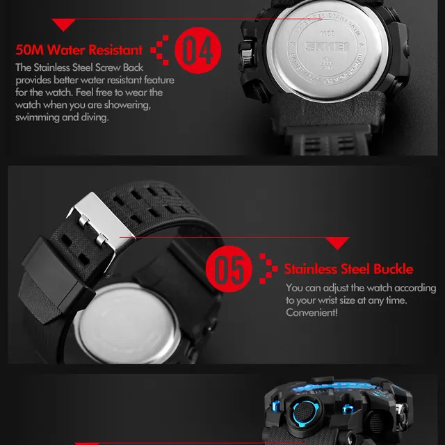 SKMEI Top Marka Sport Watch mężczyźni Military Digital zegarki 5Bar wodoodporne Dual Display zegarki na rękę Relogio męski 1155 tanie i dobre opinie Quartz Wristwatches Klamra Okrągłe Chronograph Stop Watch Week Display Swim Alarm Complete Calendar LED display Shock Resistant Multiple Time Zone Water Resistant Back Light SKMEI Top Marka Sport Watch mężczyźni Military Digital zegarki 5Bar wodoodporne Dual Display zegarki na rękę Relogio męski 1155 tanie i dobre opinie Quartz Wristwatches Klamra Okrągłe Chronograph Stop Watch Week Display Swim Alarm Complete Calendar LED display Shock Resistant Multiple Time Zone Water Resistant Back Light