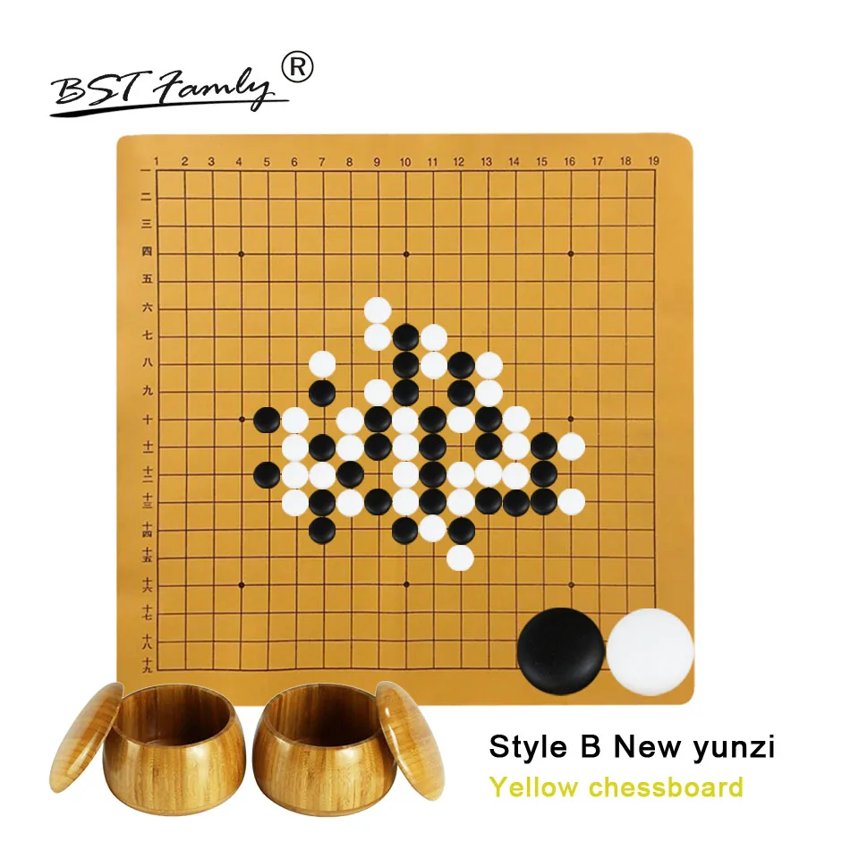 BSTFAMLY пластиковый Шахматный набор для игры в шахматы, 361 штук, для 19 дорожек, ПУ доска с плоским покрытием, Бамбуковая баночка, китайская игра в шахматы, меламин, Yunzi Weiqi G44 - Цвет: B Yunzi Set