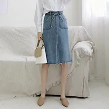 Summer Korean Style Denim Skirts Casual Knee-length Female Skirts