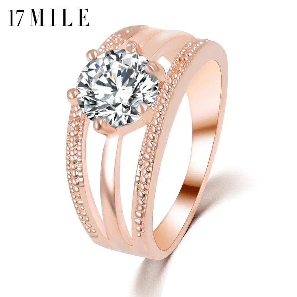 

17MILE Fashion Crystal Rings For Women Flower Engagement Wedding Party Ring Rose Gold Silver Color Female Jewelry Drop Shipping