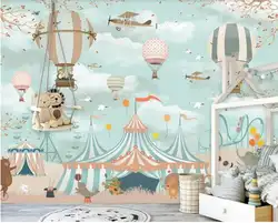 Большая 3d настенная бумага мультфильм горячий воздух Летающий воздушный шар животное Мопс цирк детская площадка задний план стены 3d