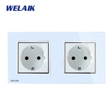 WELAIK Tomada de Parede Painel Tomada de Parede de Vidro Branco Preto Padrão Europeu Soquete De Energia AC110 ~ 250 V A28E8EW/B