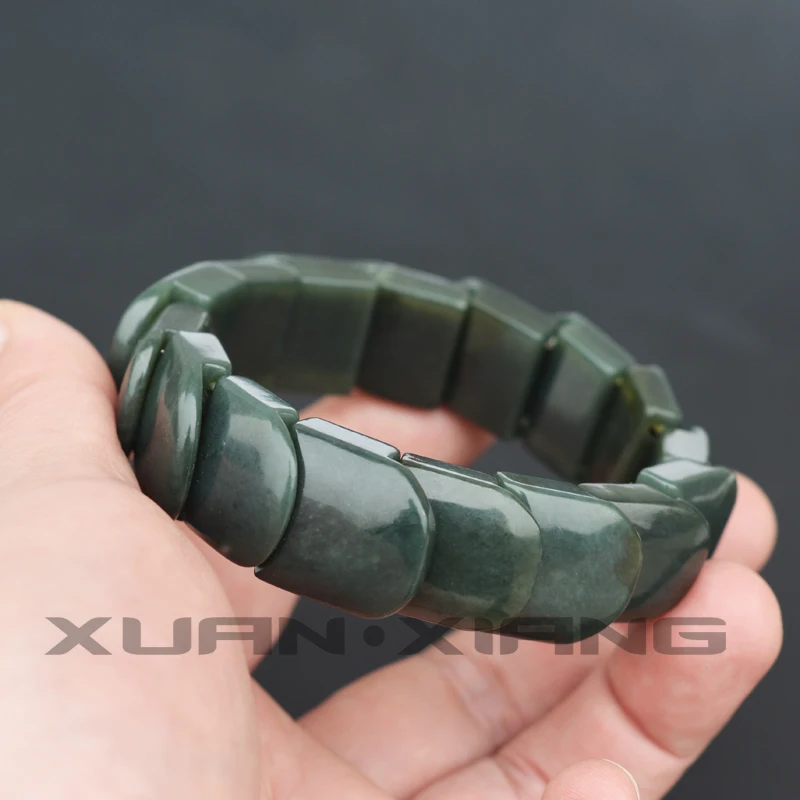 

2019 Men's Bracelets Bangles Natural Dark Green HETIAN Jades Fish Scales Black Beads Bracelets Gift for Male's Fashion Jewelry