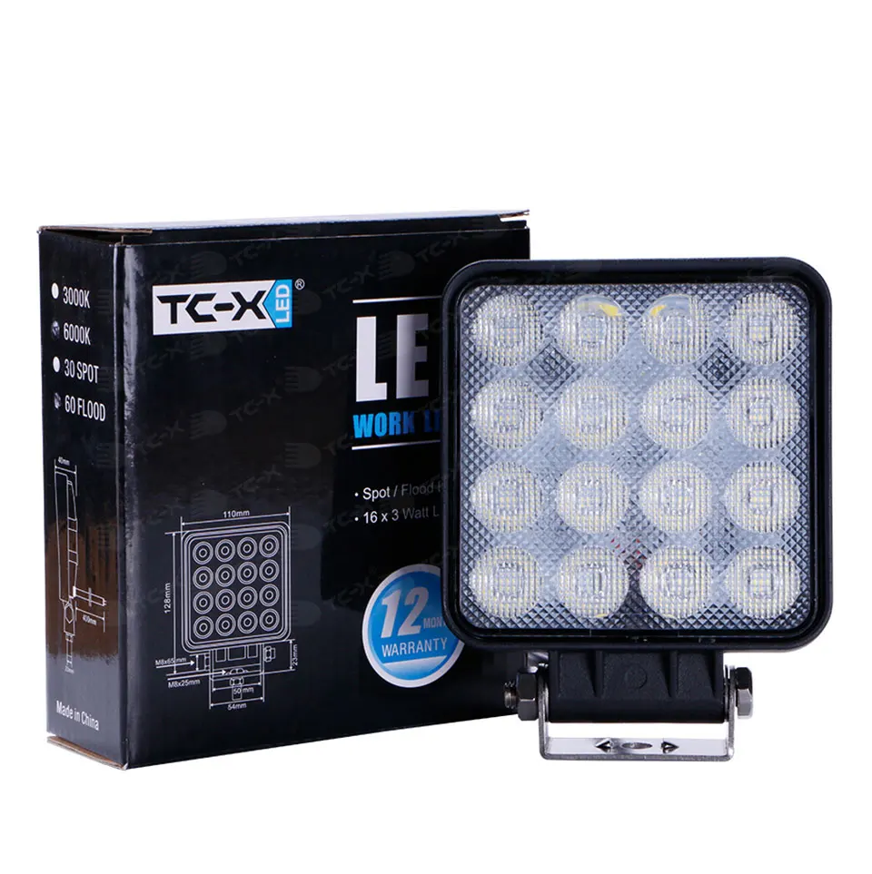 Luz de Trabalho Luz de Inundação Tc-x Praça Offroad 12 - 24 v Luz Extra Portátil Caminhão Trator Carro Estilo Atacado Led 16x3 w 18 praça offroad led 12 24 v luz