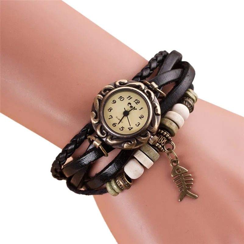 Women's watches brand fashion ladies watch Weave leather band Fishbone Around Quartz Lady Wrist Watches clock Bracelet M18 (2)