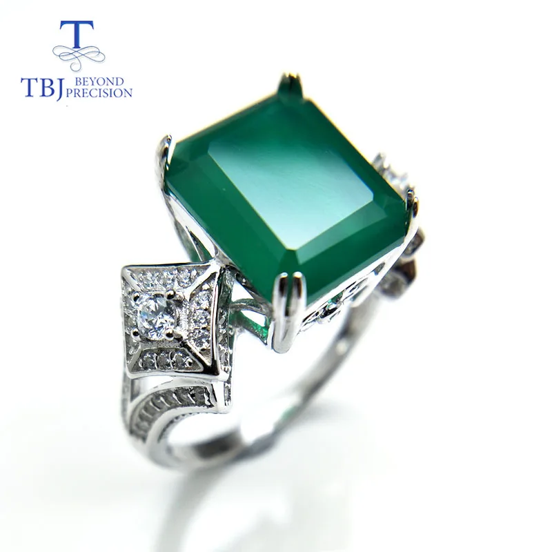 

TBJ,gemstone Ring with natural green agate in 925 sterling silver grace and nobility gemstone jewelry for women ladies gift