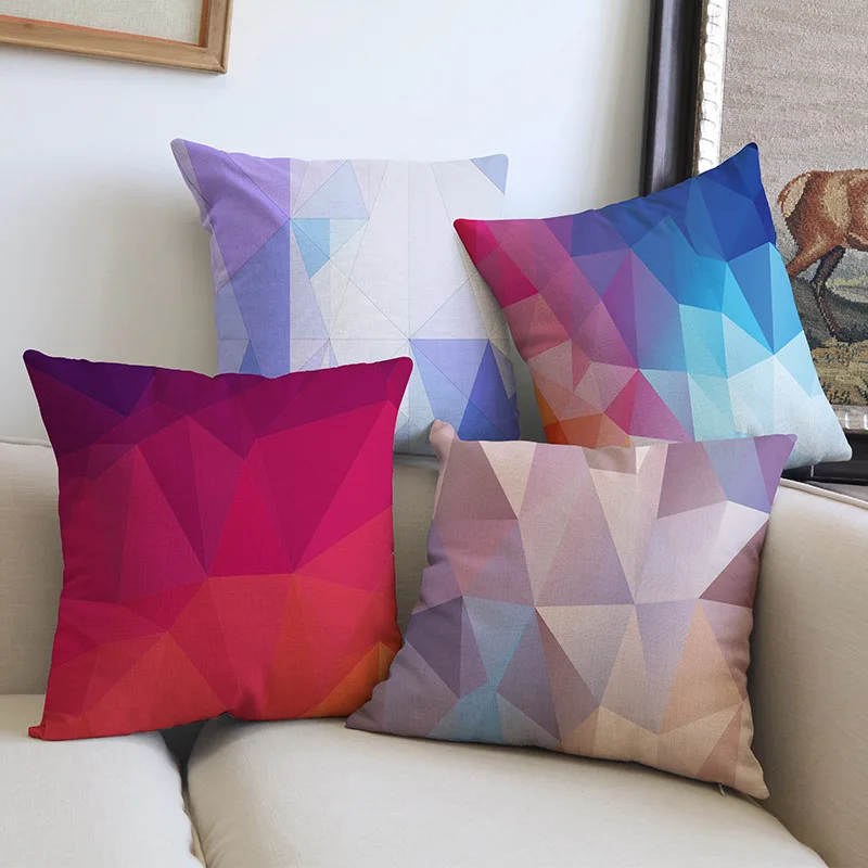 Geometric Crystal Colourful Gradients Pattern Linen Cotton Throw Pillow